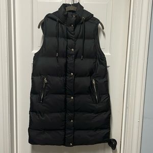 Zara Long Black Puffer Vest with Hood